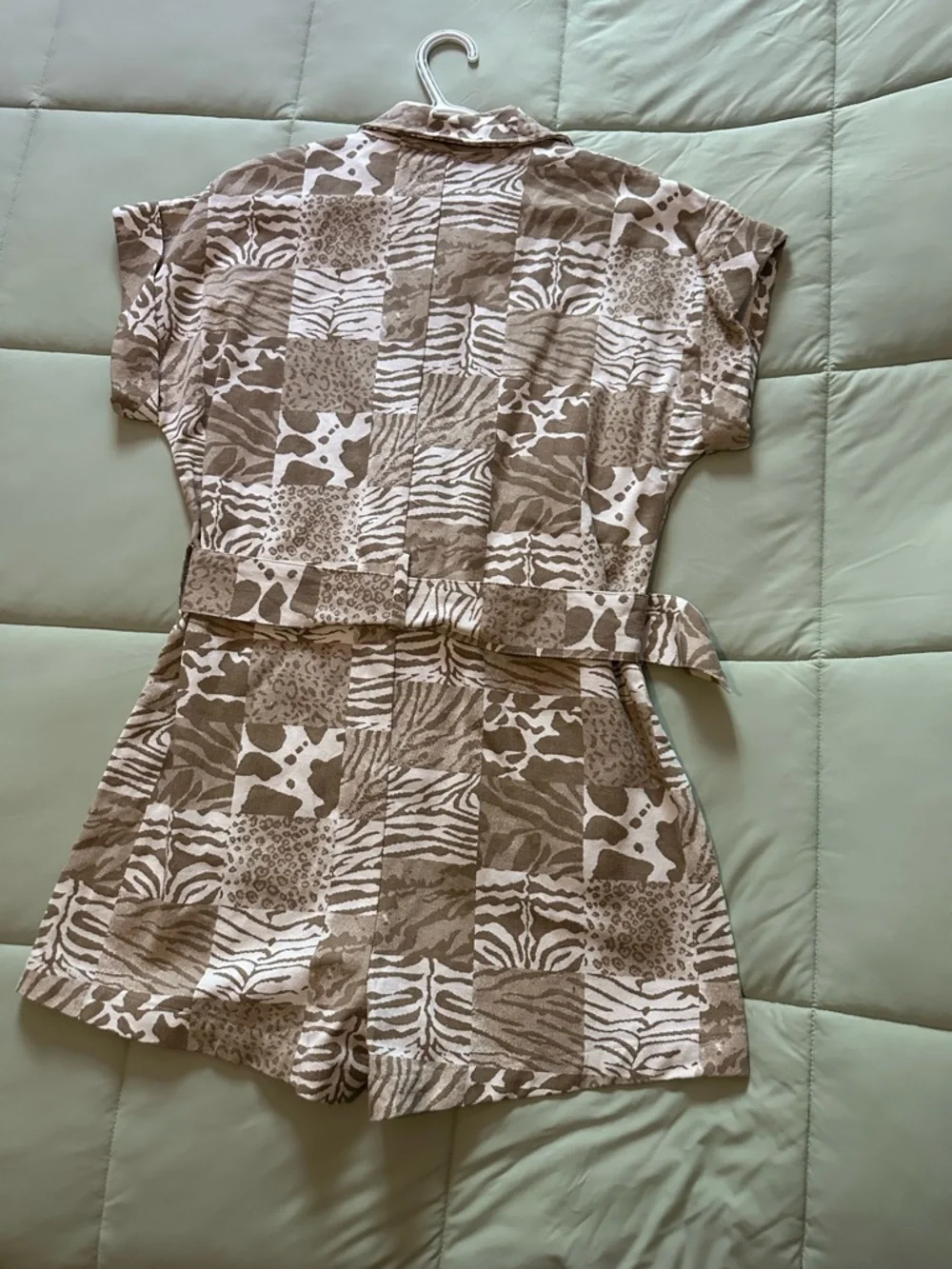 BUCKETLIST Beige and Cream Animal Print Short Jumpsuit - Picture 3 of 7